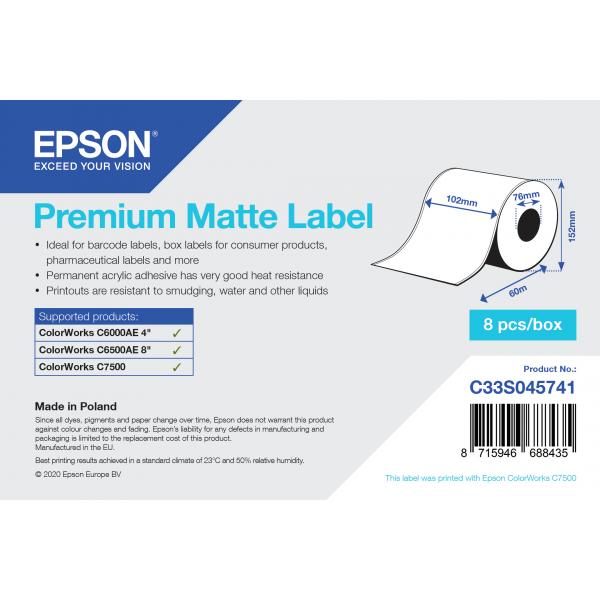 Epson Premium Matte Label - Continuous Roll: 102mm X 60m (premium Matte Label Continuous - Roll 102mmx60m)