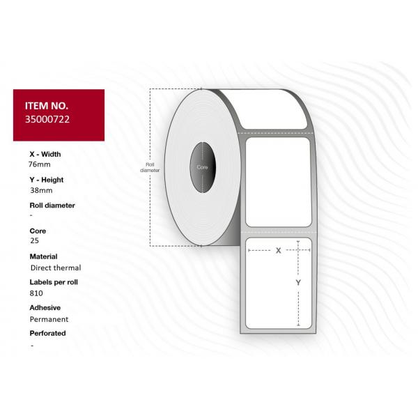 Capture 35000722-24rolls Etichetta Per Stampante Bianco (label 76x38 - Core 25. White. - Eco. Dt. Permanent. 810 - Labels Per Roll. 24 Rolls Per Box.