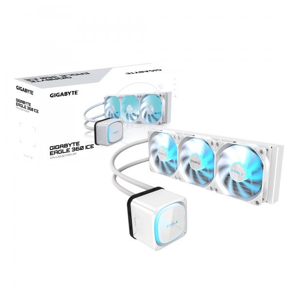 Gigabyte Eagle 360 Ice Sistema Di Raffreddamento A Liquido Per Cpu - 3x120mm Ventole Argb, Display Lcd A Colori, DaisY-Chain, Compatibile Con Intel L