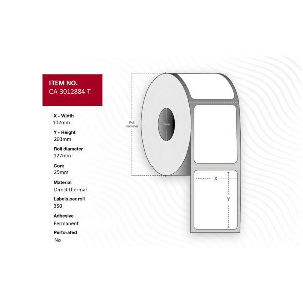 Capture CA-3012884-T Etichetta Per Stampante Bianco (label 102 X 203mm, Core 25mm, - Direct Thermal, Uncoated, - Permanent, No Perforation, 350 Label