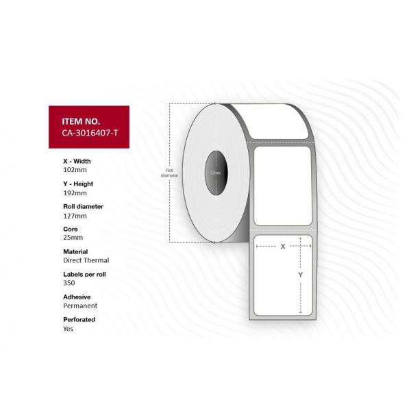 Capture CA-3016407-T Etichetta Per Stampante Bianco (label 102 X 192mm, Core 25mm, - Direct Thermal, Uncoated, - Permanent, Perforated, 350 Labels pe