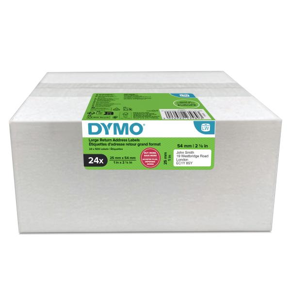 Dymo Lw Etichette Di Ritorno Originali § 25 Mm X 54 Mm § 24 Rotoli Da 500 Etichette Facili Da Staccare [12.000 Pezzi] § Autoadesive § Per Etichettatr