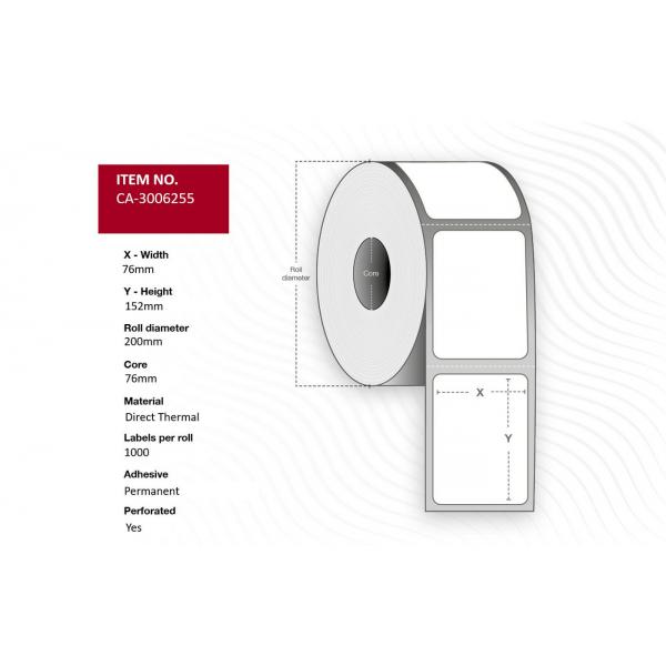 Capture CA-3006255 Etichetta Per Stampante Bianco (label 76 X 152mm, Core 76mm, - Direct Thermal, Uncoated, - Permanent, Perforated, 1000 Labels Per