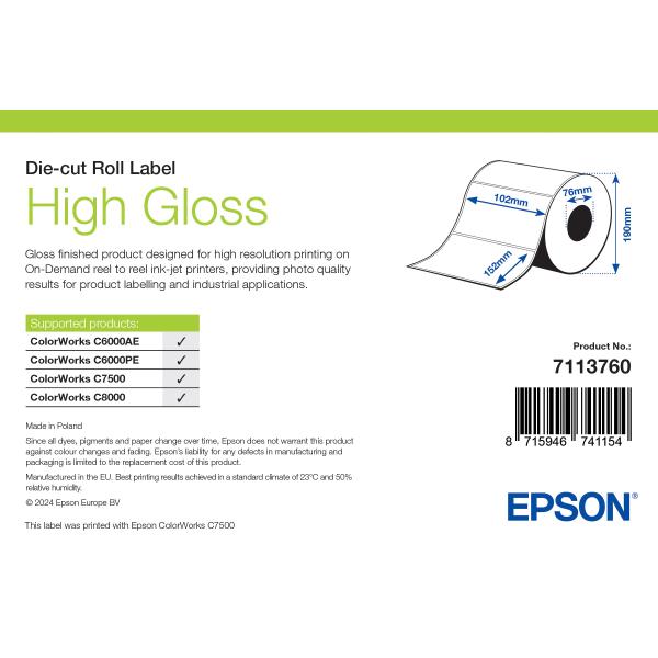 Epson High Gloss Label Etichetta Per Stampante Autoadesiva (high Gloss Label DiE-Cut Roll - 102mm X 152mm 800 Labels)