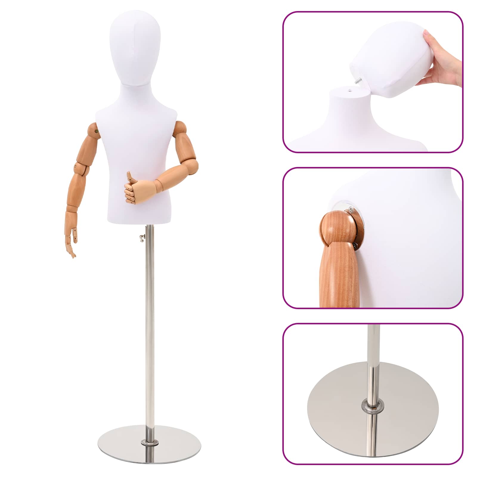 Manichino Regolabile 120-157 Cm Con Base Unisex Pp Bianco - Image 3