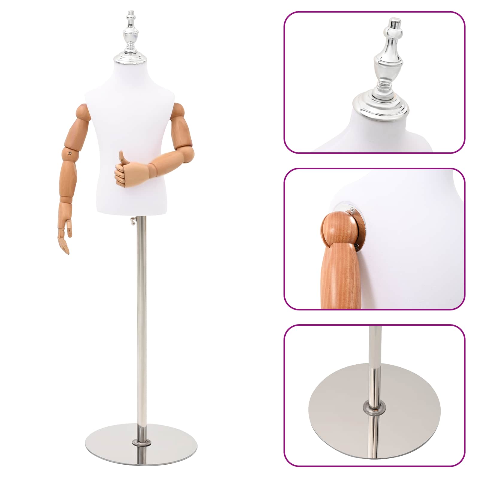 Manichino Regolabile 120-157 Cm Con Base Unisex Pp Bianco - Image 3