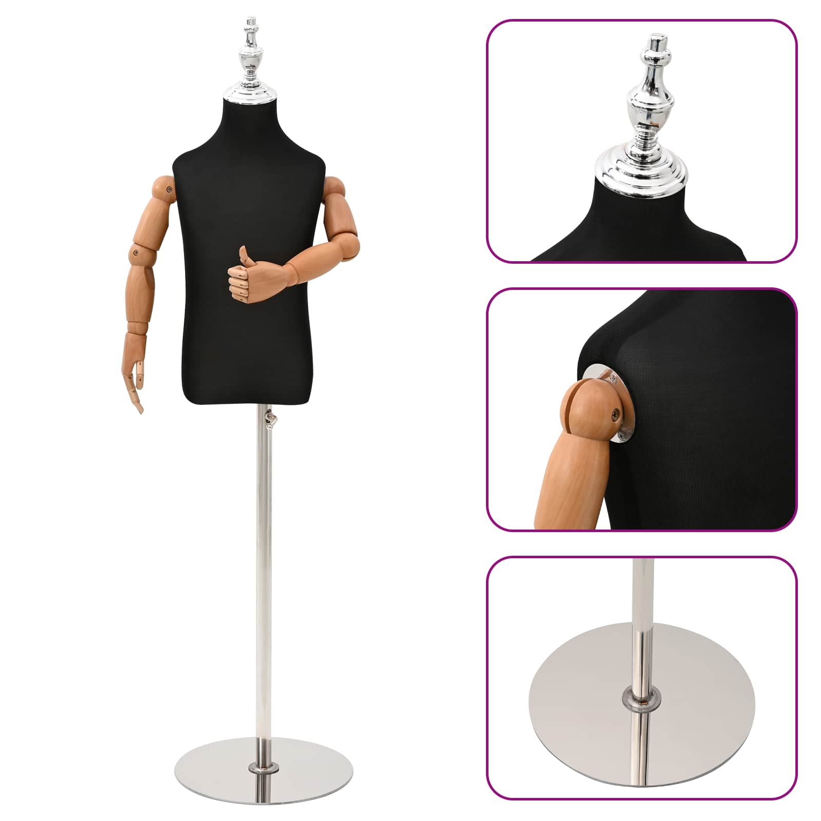 Manichino Regolabile 120-150 Cm Con Base Unisex Pp Nero - Image 3