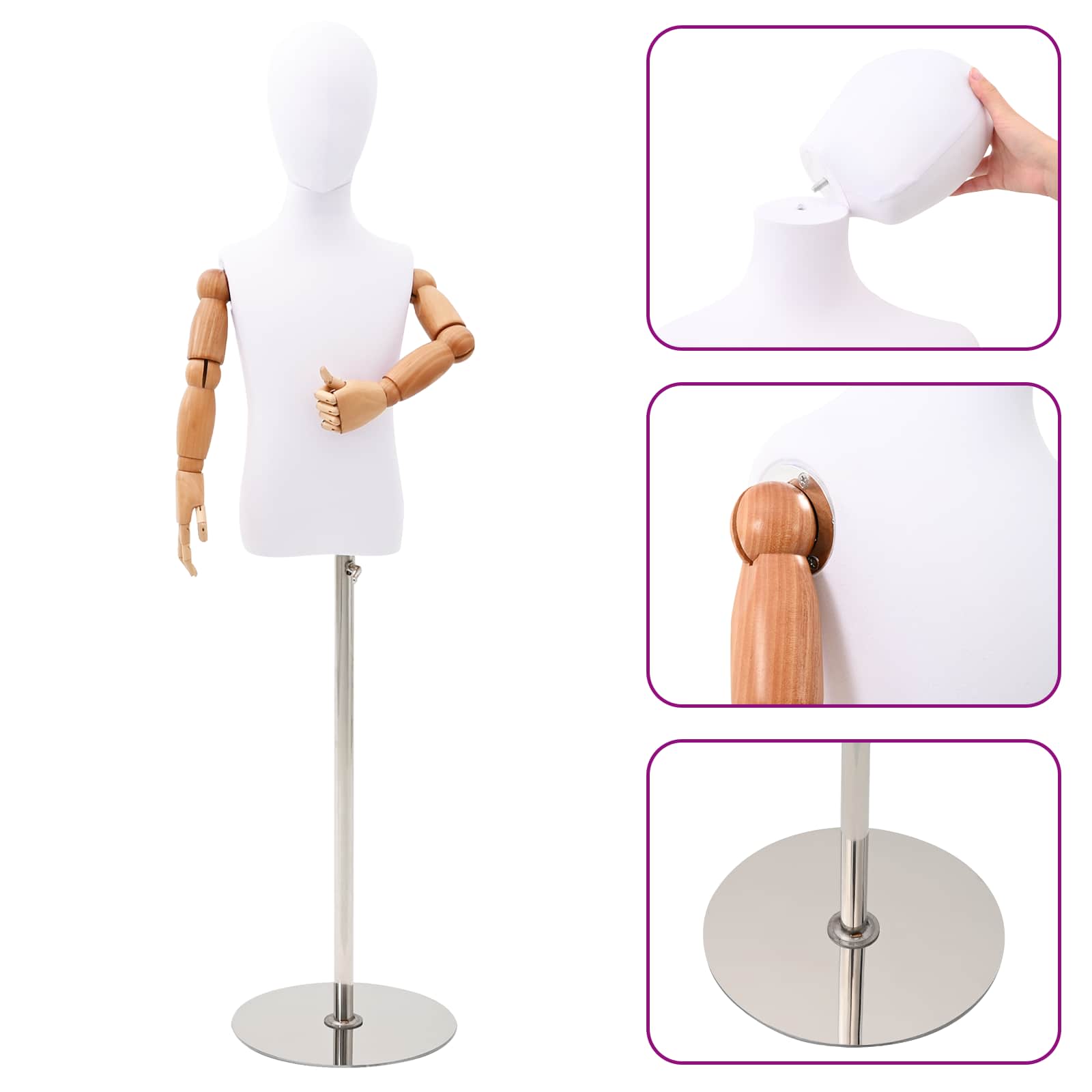 Manichino Regolabile 120-150 Cm Con Base Unisex Pp Bianco - Image 3