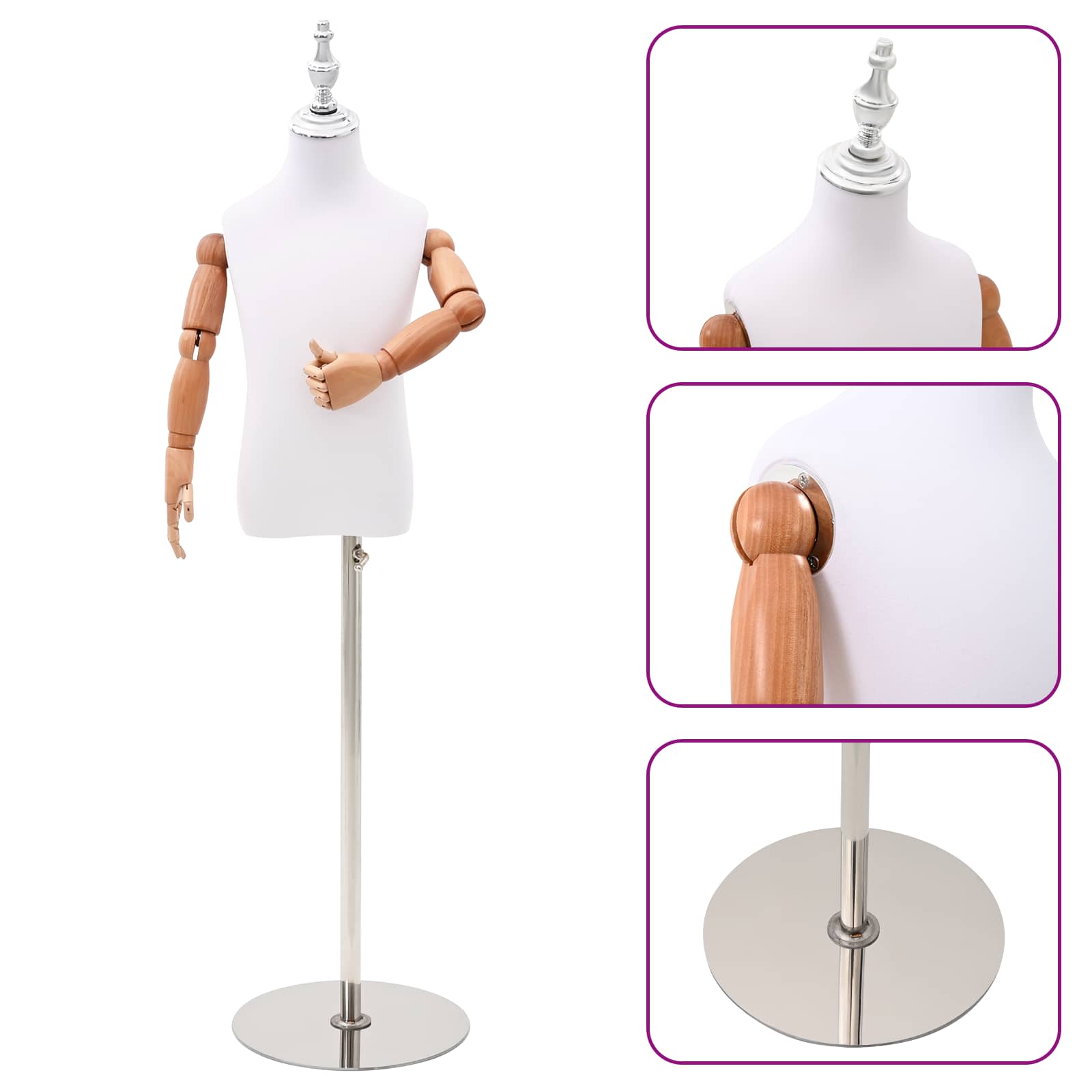 Manichino Regolabile 120-150 Cm Con Base Unisex Pp Bianco - Image 3