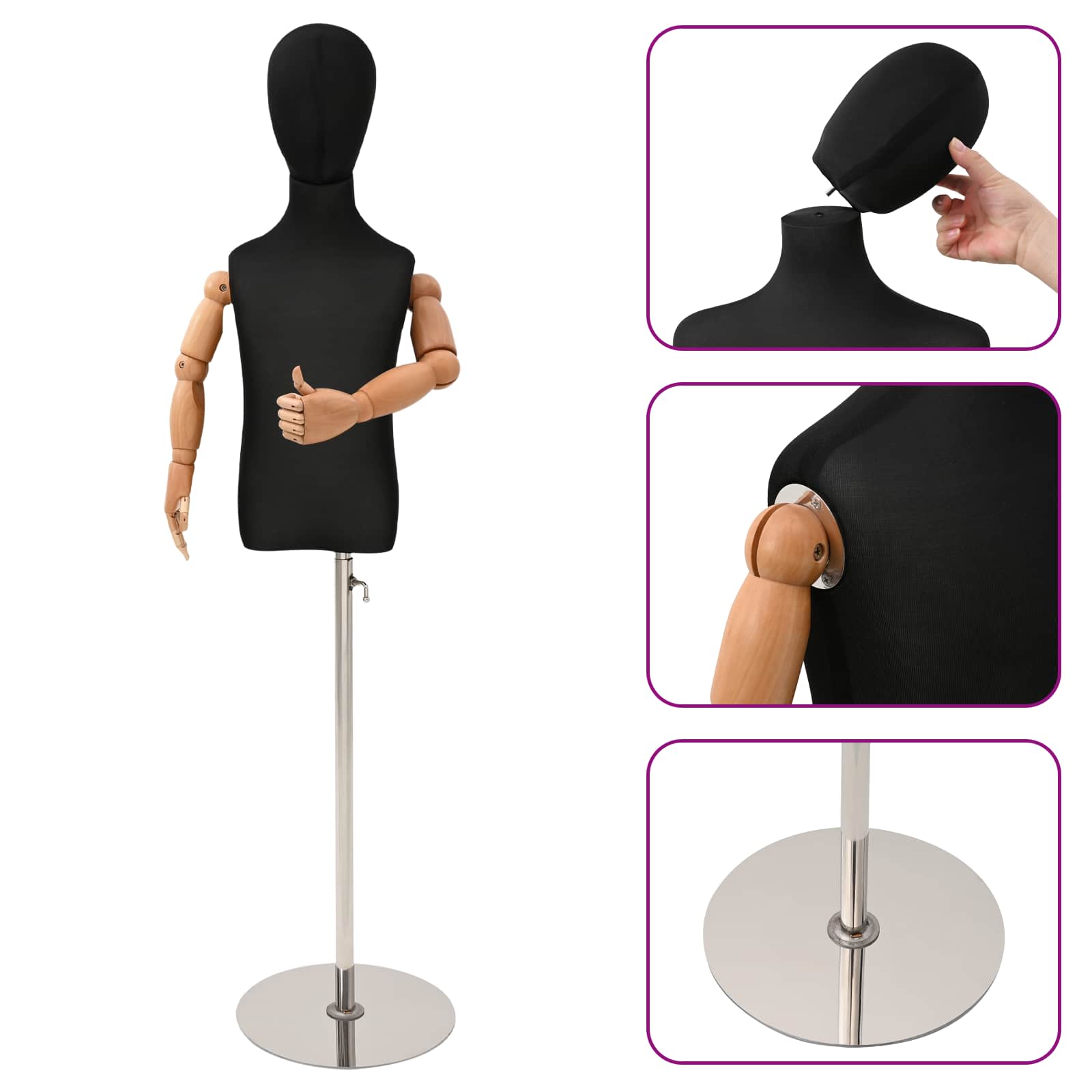 Manichino Regolabile 120-150 Cm Con Base Unisex Pp Nero - Image 3
