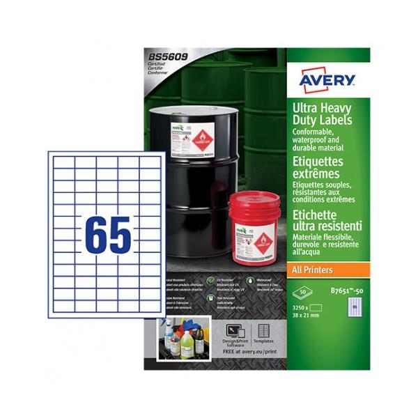 Avery B7651-50 Ultra Resistant Labels 50 Sheets - 65 Labels Per Sheet