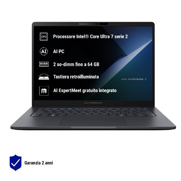 Asus Expertbook B3 B3405ccA-Ly1604x - Design Della Cerniera A 180 Gradi - Intel Core Ultra 7 - 255h / Fino A 5.1 Ghz - Win 11 Pro - Arc Graphics 140t