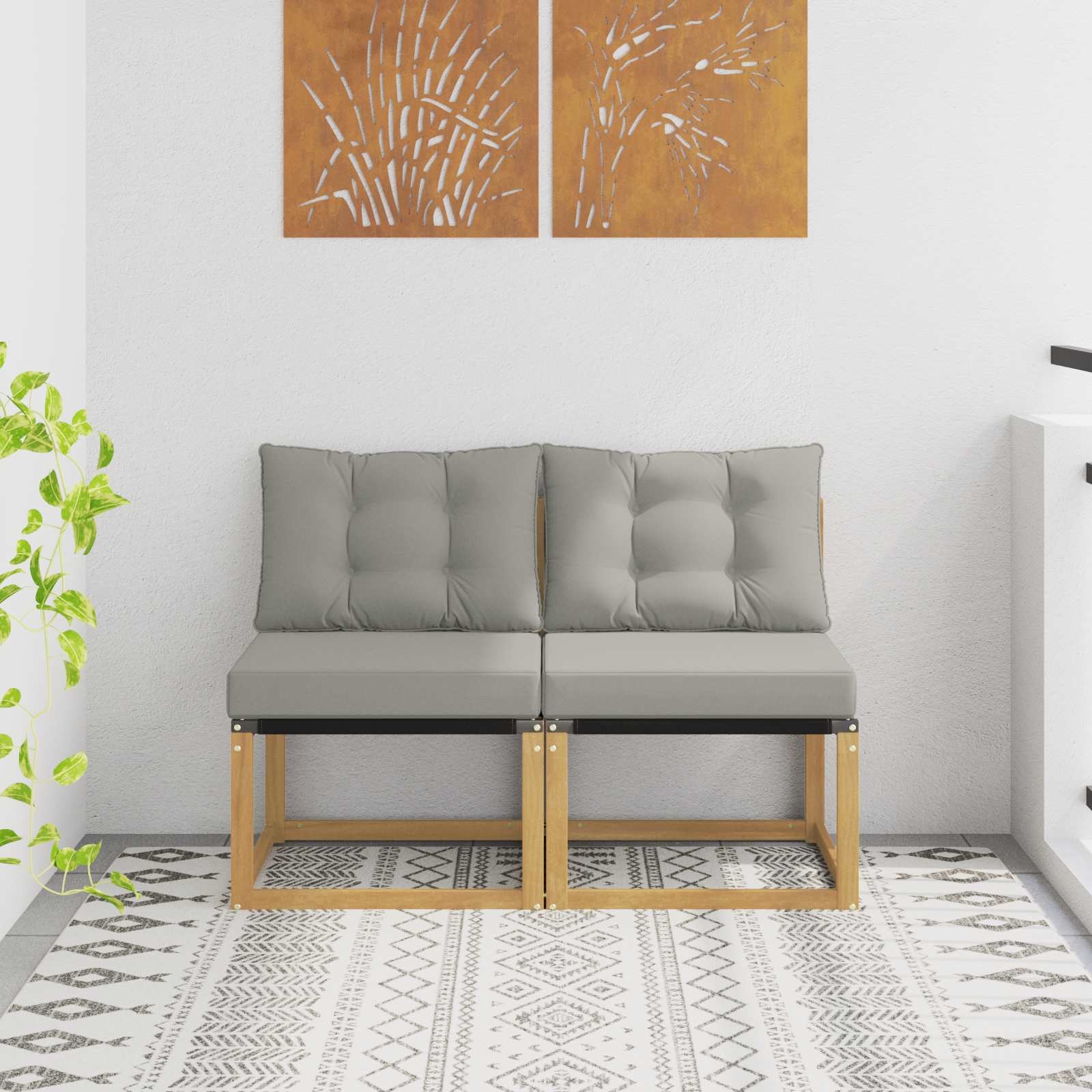 2 St Buiten Midden Sofa Massief Acaciahout En Textilene Stof