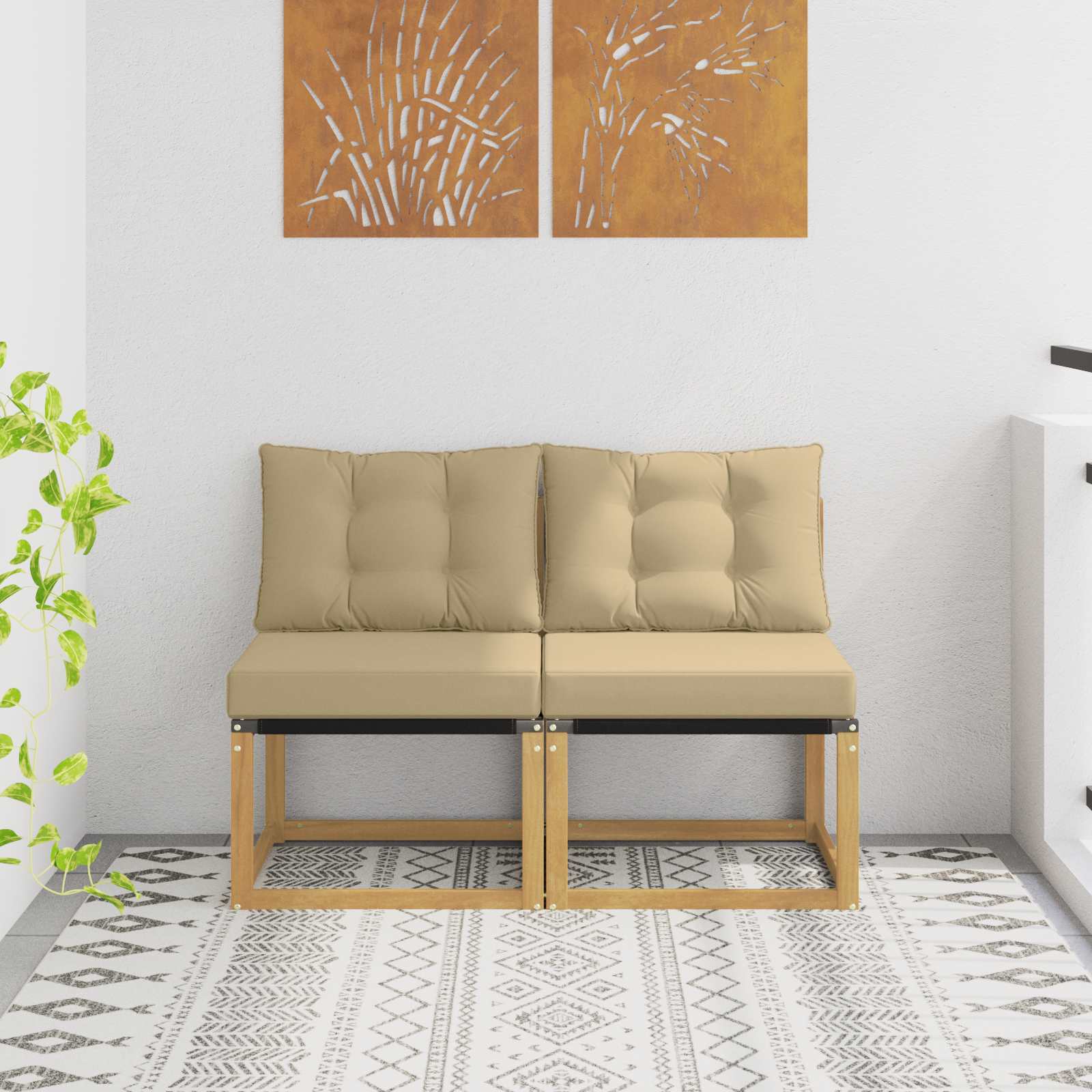 2 St Buiten Midden Sofa Massief Acaciahout En Textilene Stof