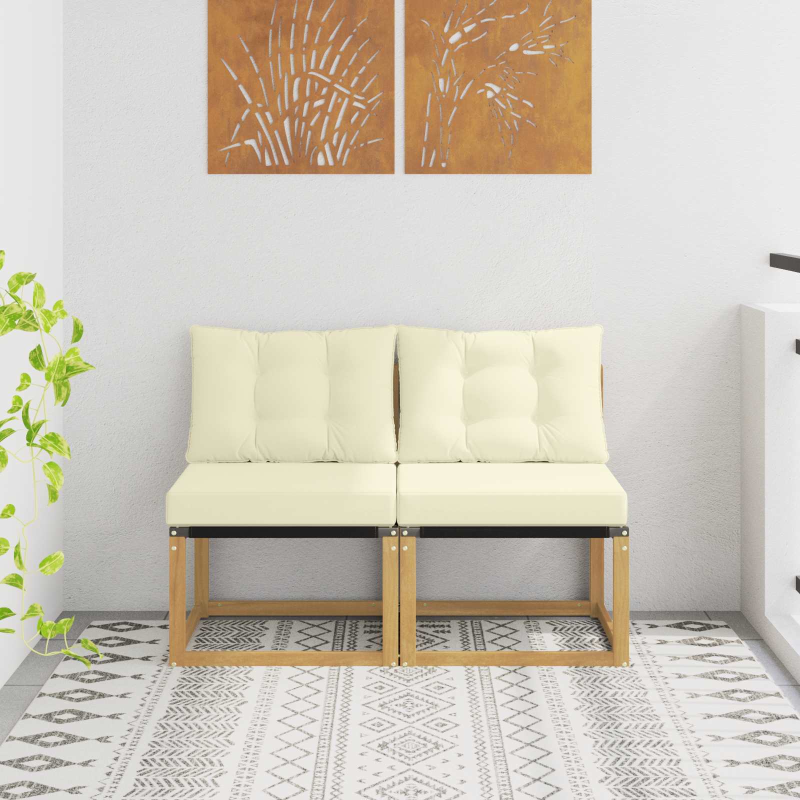 2 St Buiten Midden Sofa Massief Acaciahout En Textilene Stof
