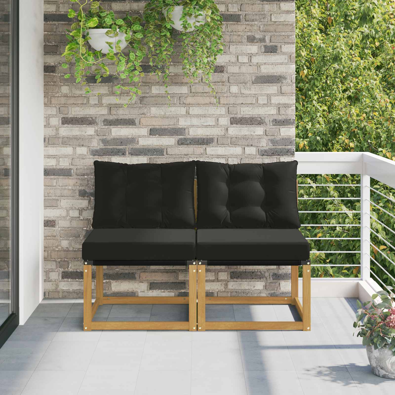 2 St Buiten Midden Sofa Massief Acaciahout En Textilene Stof