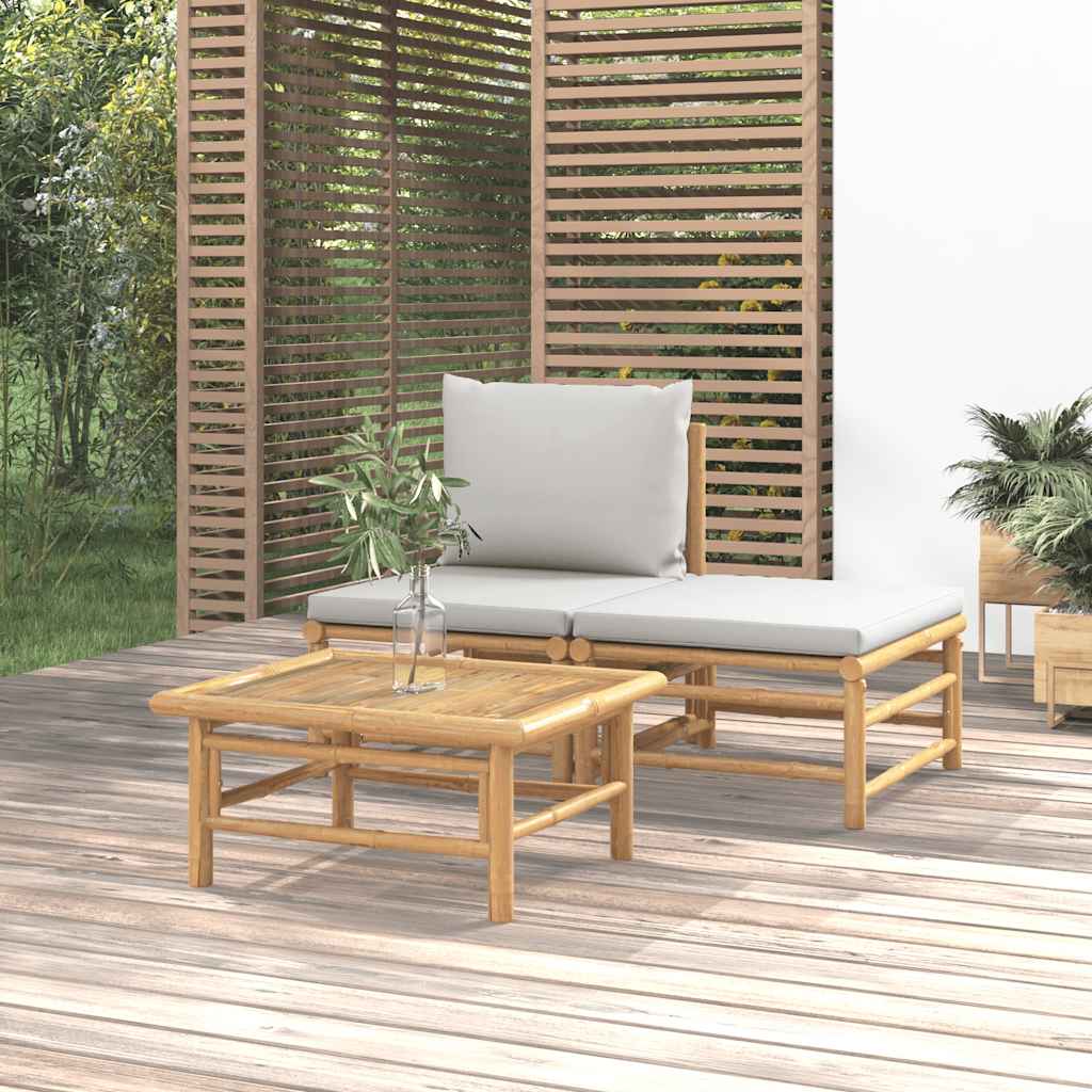 3-Delige Loungeset Met Kussens Bamboe Lichtgrijs